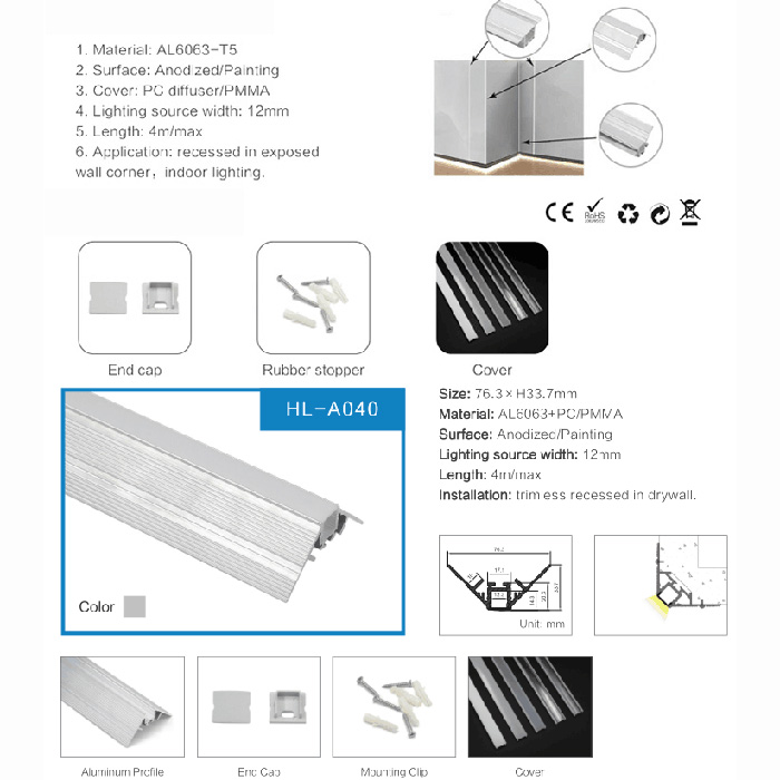 LED Channel For Wall Corner Trim For 12mm LED Strip Lighting LED Channel For Wall Corner Trim For 12mm LED Strip Lighting